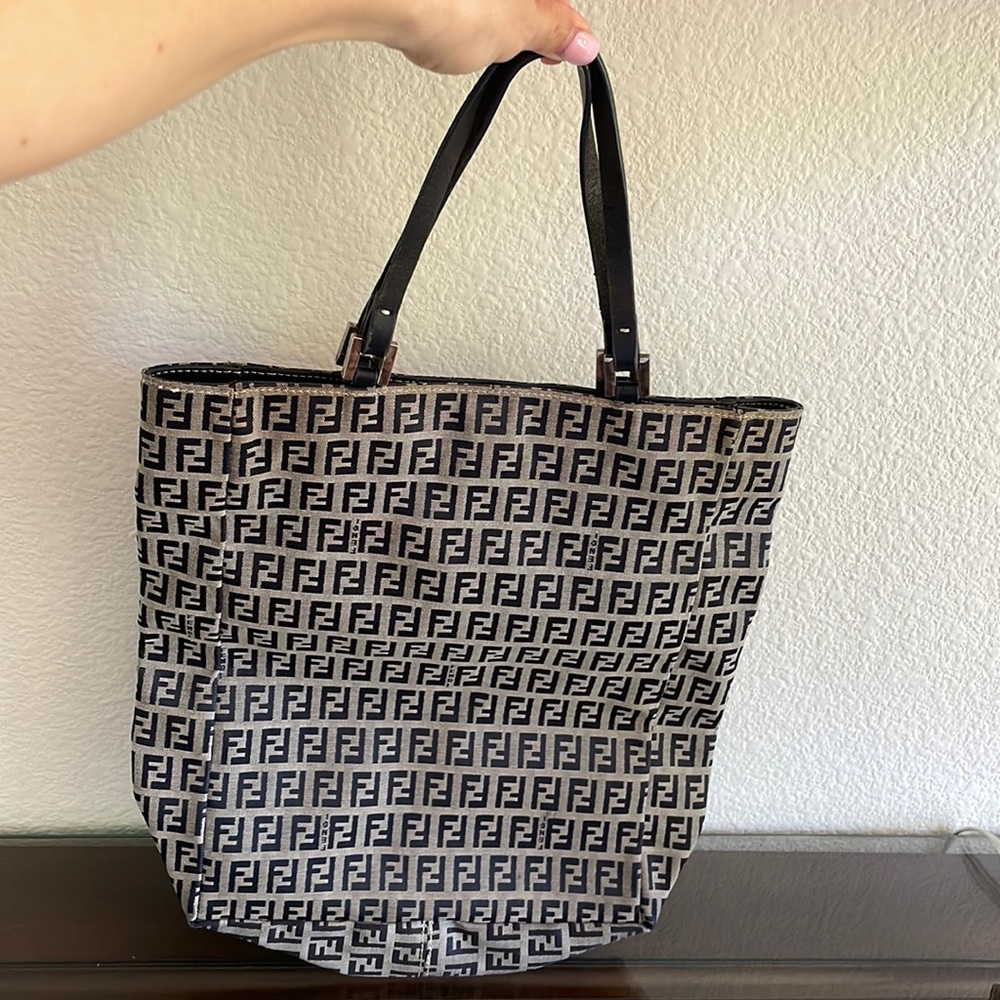 Navy Blue/Grey FENDI Zucca Satchel